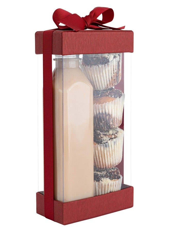 Hammont Clear Gift Box - 6 Pack Clear Boxes for Gifts, Cakes, Cookies, & Party Favors - Boxes with Base, Lid & Ribbon - Versatile Clear Cake Box Solution (7.5"x5"x2.5" (Maroon)) - Image 2